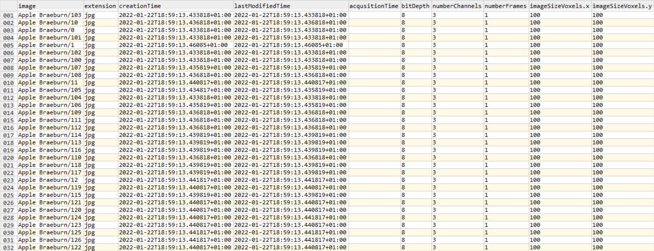 screenshot of example features.csv